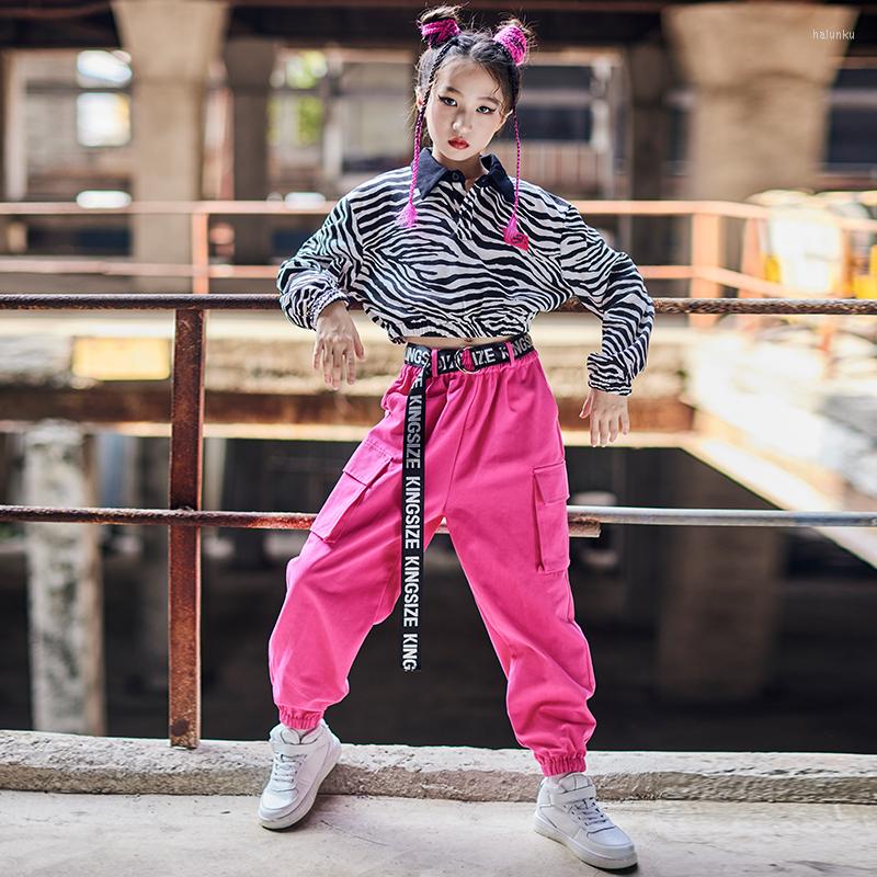 

Stage Wear Children'S Hip-Hop Dance Clothes Girls Cropped Zebra Pattern Long-Sleeved Loose Pants Suit Jazz Costumes DN10325, Only belt
