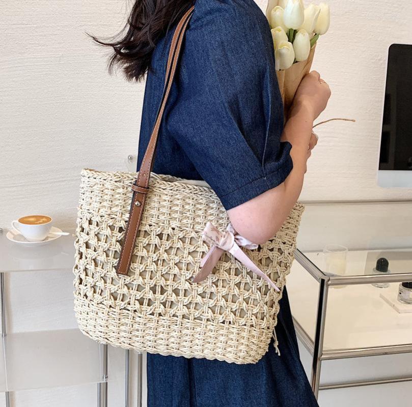 

Evening Bags CGCBAG Casual Large Women Shoulder Bag Fashion 2022 Straw Beach Simple Solid Female Luxury Tote Summer Handbag, Beige