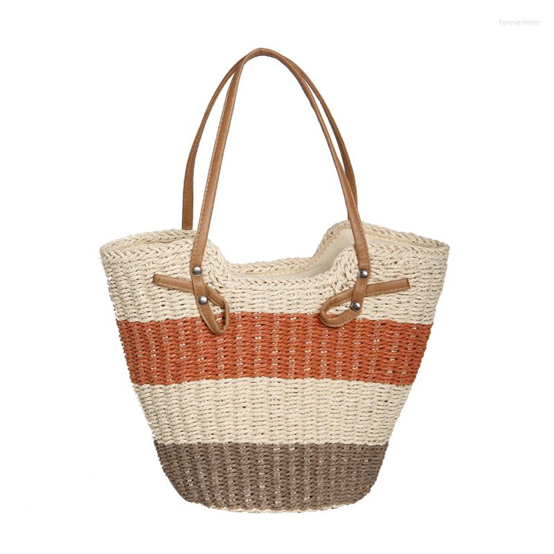 

Evening Bags Casual Woven Beach Straw Handbags 2022 Designer Women Shopper Vacation Large Shoulder Bag Capacity Tote Purse, Beige