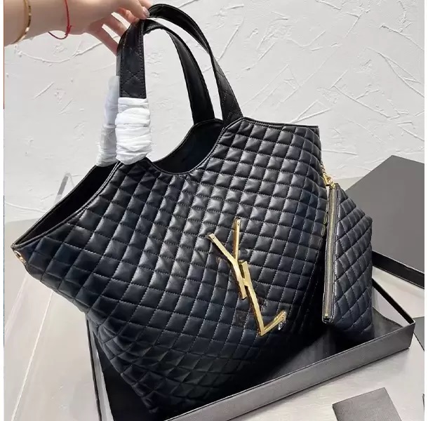 

Designer womens bag ysls icare maxi tote bag composite bag lambskin diamond lattice large capacity underarm bag soft surface shopping bag fashion shoulder handbag, Black