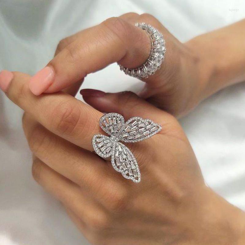 

Wedding Rings Cute Animal Butterfly Finger Ring Rainbow Colorful Cz Paved Pastel Color Open Adjustable Women Knuckle Midi Resizable Jewelry