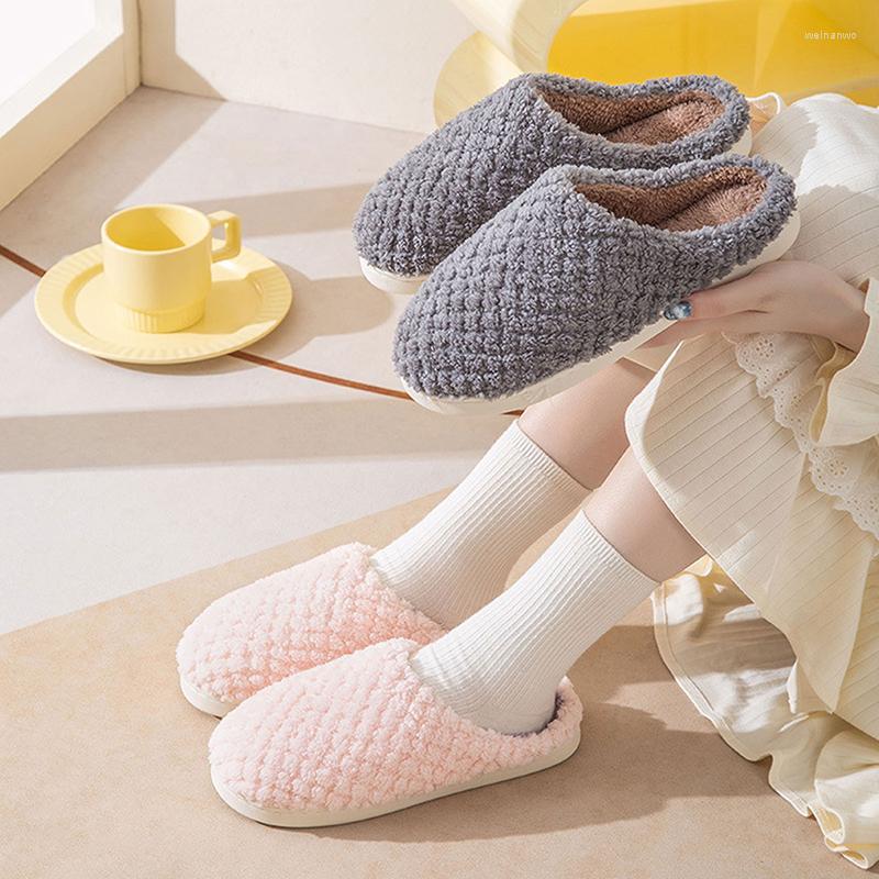 

Slippers Women Men Indoor Warm Plush Home Platform Slides Autumn Winter Shoes Couple House Bedroom Flat Floor Soft Flip Flops, Navy