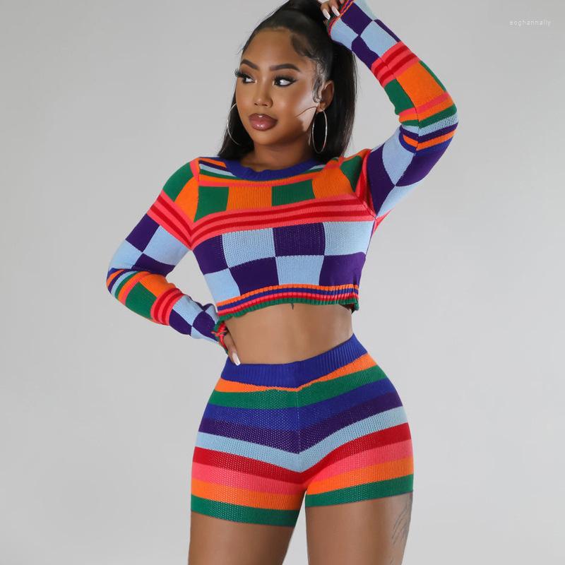 

Women' Tracksuits Wishyear 2023 Fall Matching Sets Women Sexy Club Wear Colorblock Knit Sweater Crop Top Short Cute Winter Outfits 2pcs Set, Purple