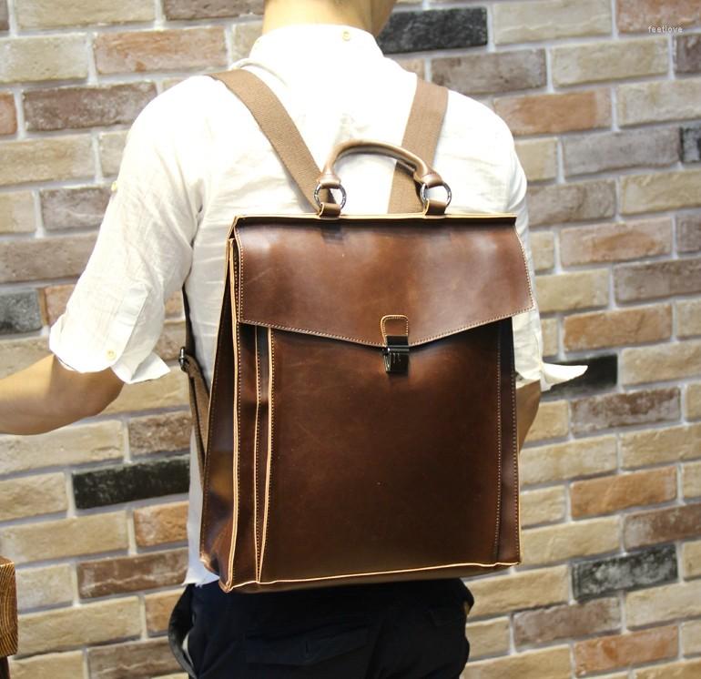 

Backpack Japanese Genuine Leather Preppy Style The Original Design Retro, Black