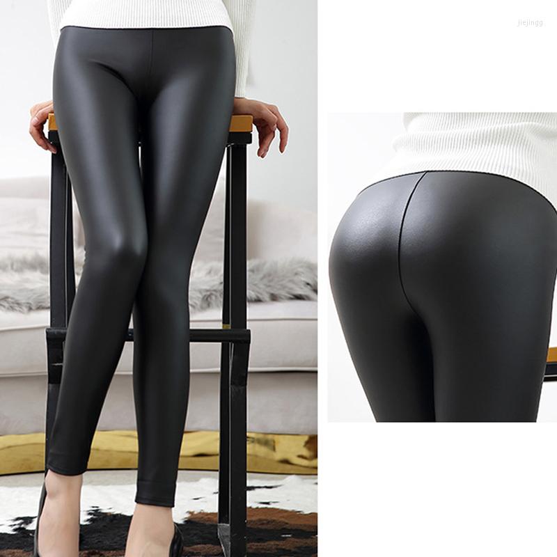 

Women' Pants High Quality Matte Pu Women Winter Female Waist Elastic Stretch Slim Pencil