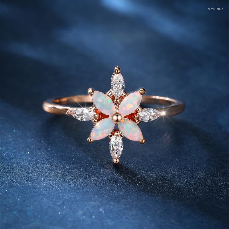 

Wedding Rings Cute Rainbow Snowflake For Women White Fire Opal Ring Bridal Bands Luxury Female Zircon Engagement Finger Jewelry