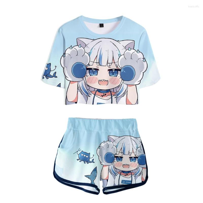 

Women's Tracksuits 3D Print Gawr Gura Hololive VTuber Hip Hop Graphic Set 2 Piece Kawaii Women Suit Girls T Shirt Shorts Casual Summer, As shown
