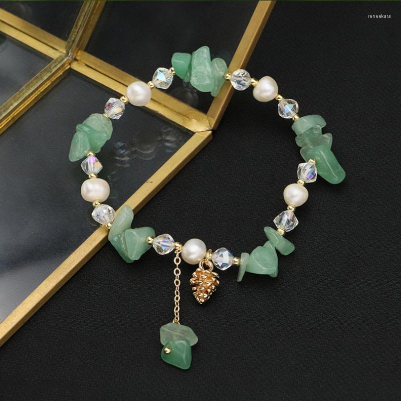 

Link Bracelets 2022 Fashion Bracelet Natural Pearl Beaded Glitter Crystal Stones Gems Handmade Beading Girls Trendy Jewelry Bohemia