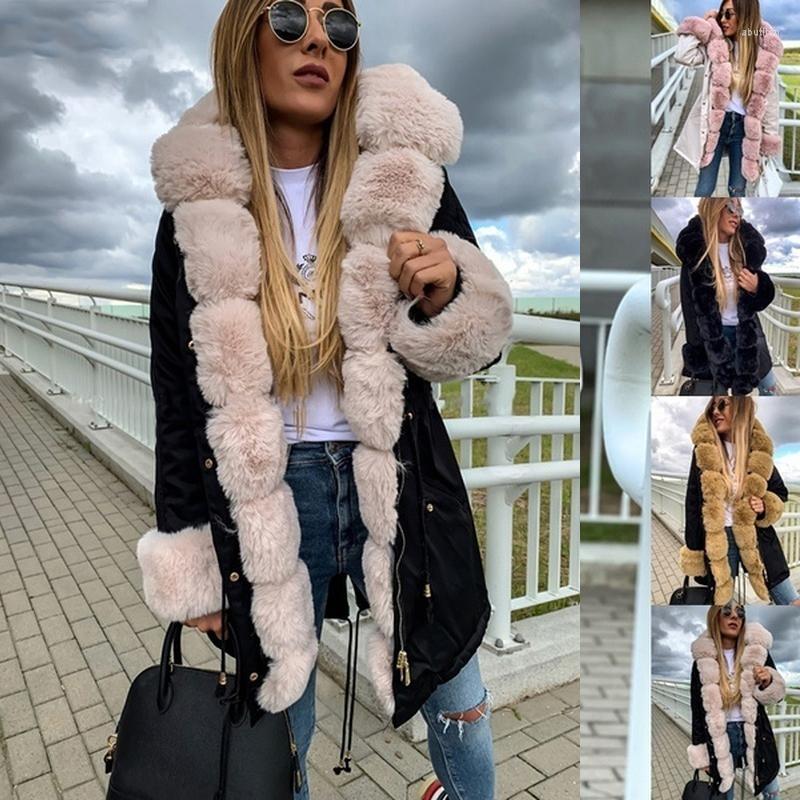 

Women' Down 2022 Winter Fashion Jackets Faux Fur Thick Collar Medium Length Parka Solid Color Warm Hooded Overcoat Outwear, Beige
