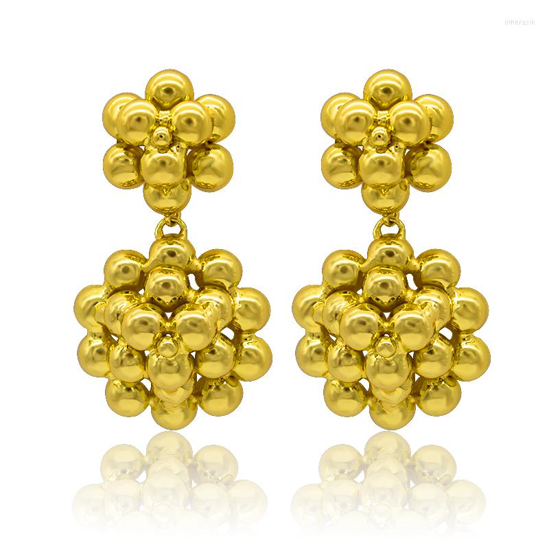 

Dangle Earrings Flower Women 24K Gold Plated Copper Drop African Dubai Fashion Jewelry Gift Wedding Accessories