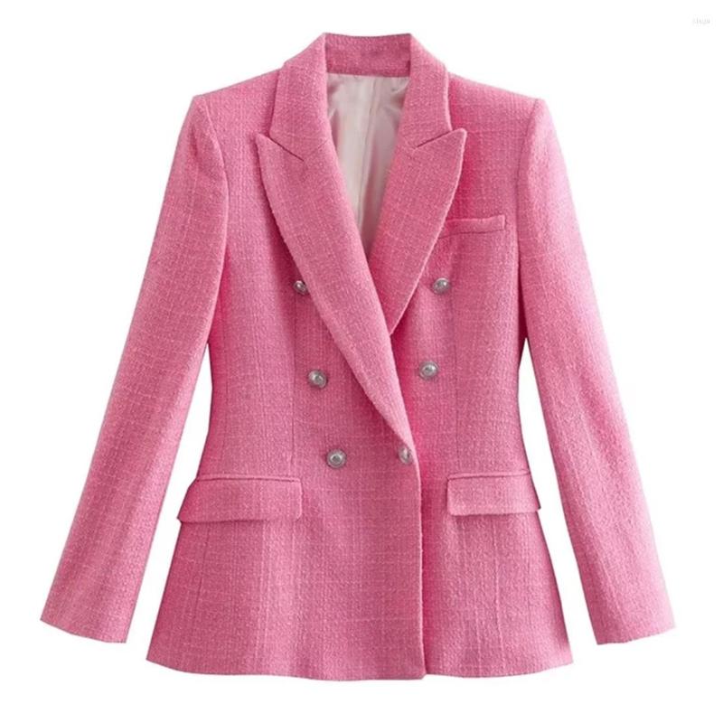 

Women's Suits Jenny&Dave 2022 England Style Women Jacket Fashion Retro Texture Pink Color Double Breasted Casual Blazers