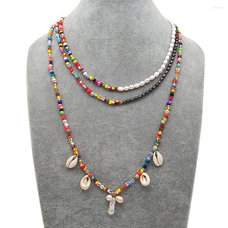 

Choker KKBEAD Boho Summer Necklace For Women Colorful Seed Beads Jewelry Natural Freshwater Pearl Pendant Necklaces Bijoux Femme