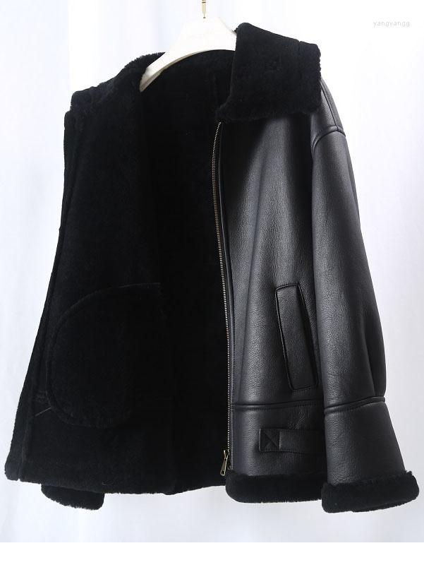 

Women' Leather Genuine 2023 Double Faced Real Coat Winter Jacket Women Man Natural Merino Sheep Fur Outerwear, Black