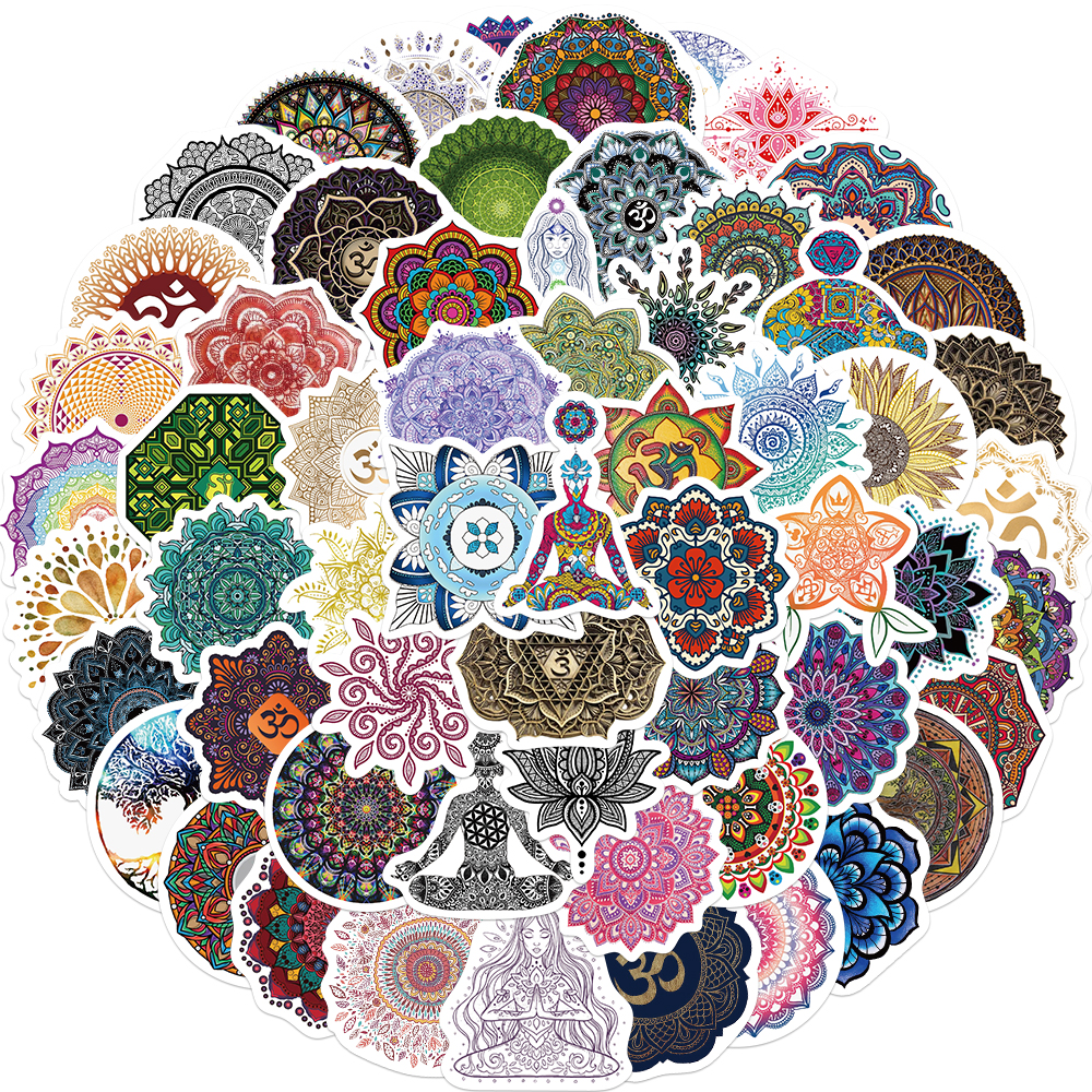 

60pcs Pretty Mandala Flower Sticker Buddhism Yoga Graffiti Stickers for DIY Luggage Laptop Skateboard Motorcycle Bicycle Stickers, Multi colors