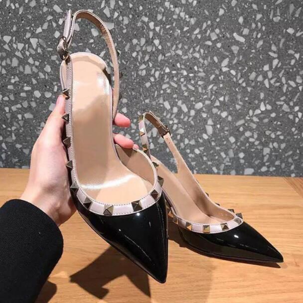 

Sexy Pointed Toe Rivet Sandals Fashion Women Pumps Casual Designer Gold Matt Leather Studded Spikes Slingback High Heels Shoes size 35-42, 17