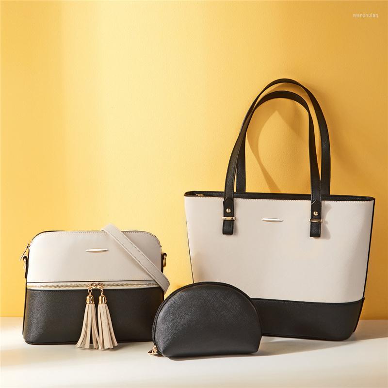

Evening Bags Women Leather 3Pcs Pack Single / Slant Shoulder Handle Bag Decorative Girl Zipper Dull Polish Case