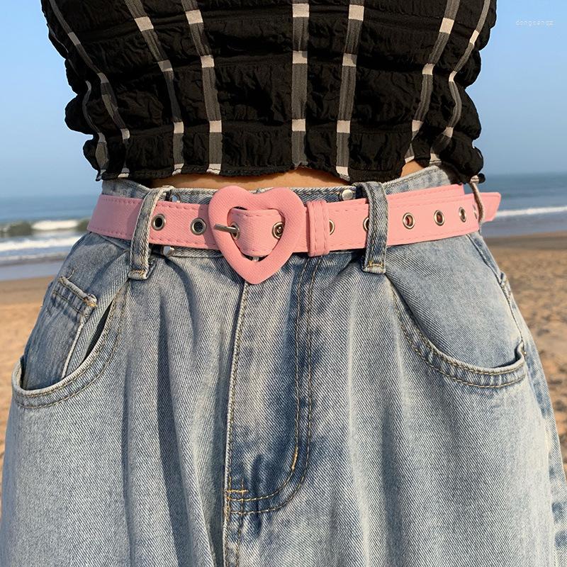 

Belts ALANOS Fashion Women Belt Girls Heart Female Cute Black Harajuku Ladies Pants Kawaii Party Dress For Jeans