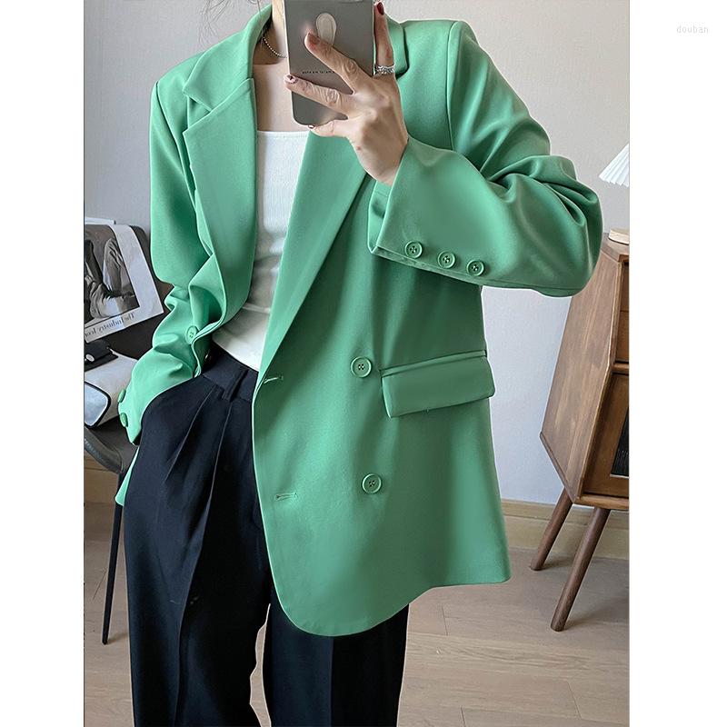 

Women's Suits 2022 Women Autumn Coat Turn Down Collar Green Blazer Feminino Vintage Ladies Casaco Tops For Clothes, Beige