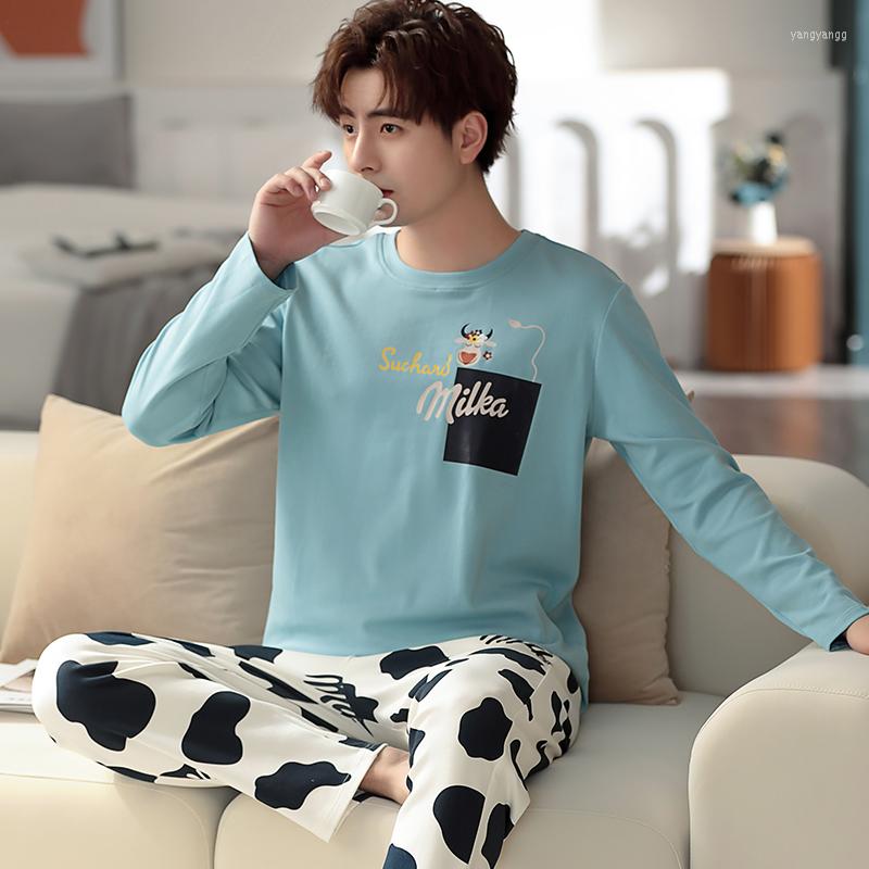 

Men's Sleepwear Men's Pajama Sets Autumn Spring Men Homewear Set Long Sleeve Cotton Pijamas For Male Pant Leisure Clothing Hombre, Style 25