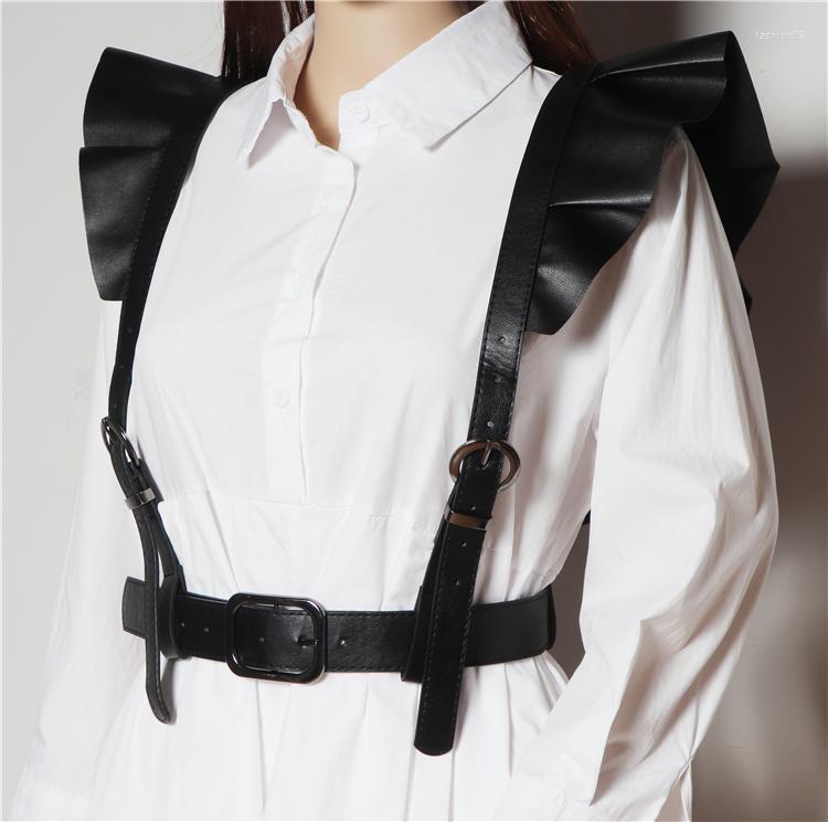 

Belts Women Sexy Leather Body Bondage Cage Sculpting Harness Waist Belt Straps Garter Shoulder Waistband Harajuku Punk Suspender, Black