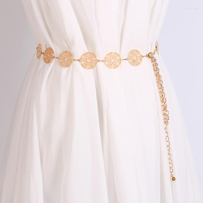 

Belts Fashion Ladies Luxury Coin For Women Designer Gold Waist Chain Belt Dress Woman Golden Silver Style Metal