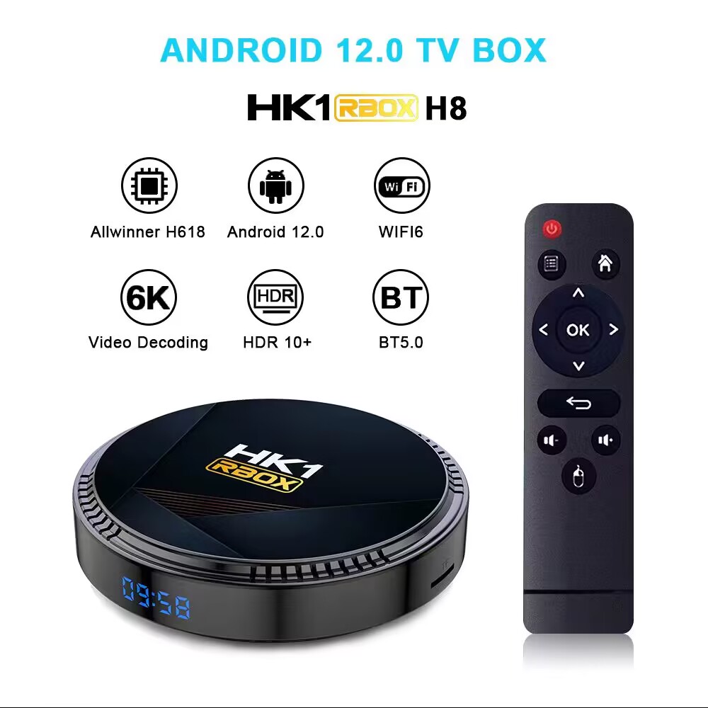 

128GB HK1 RBOX H8 Android 12 TV Box Allwinner H618 16GB 32GB 64GB Wifi6 BT5.0 H.265 4K HDR Media Player HK1RBOX