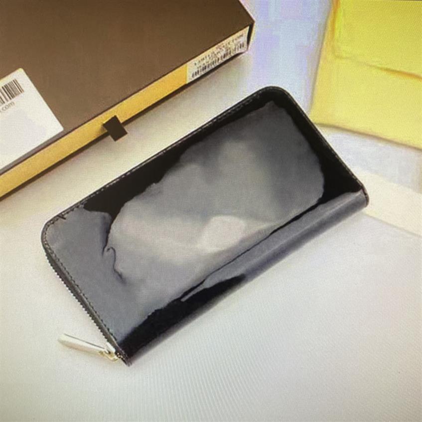 

Designer ZIPPY Wallet Glossy Vernis Patent Leather Solid Embossed Luxury Lady Zipper Wallets Card Holder Fashion Women Single Zip 279Y, Black flower