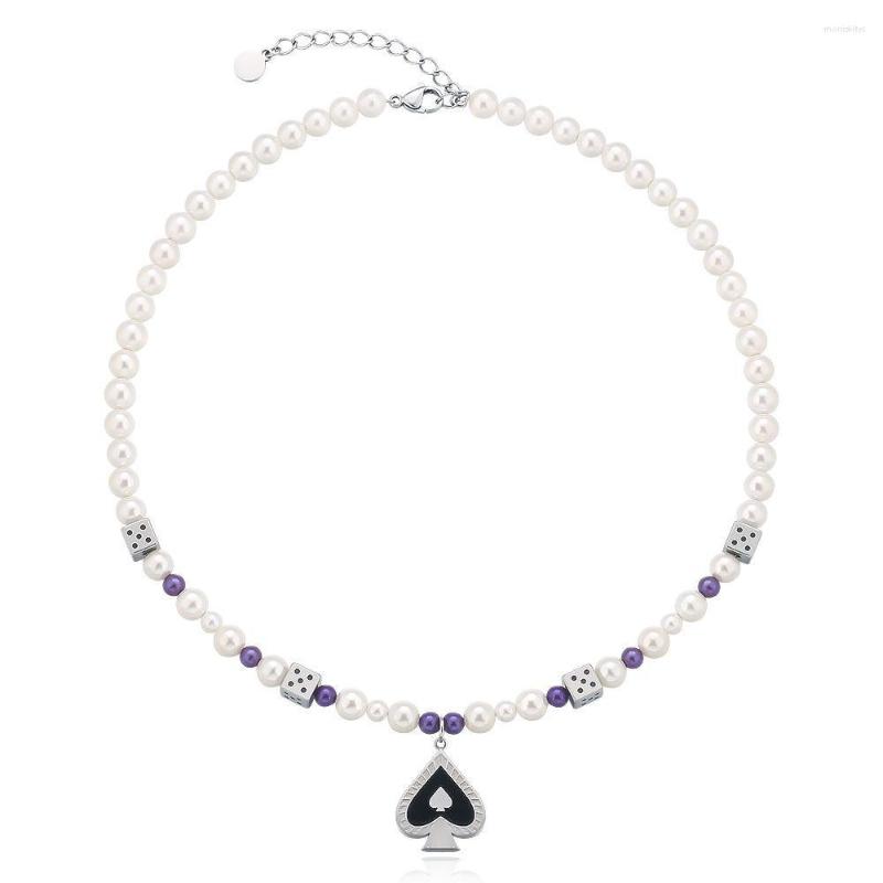 

Choker 6mm Pearl Dice Spade Pendant Necklace Silver 16 Inches Plus 2 Adjustable Tail Chain