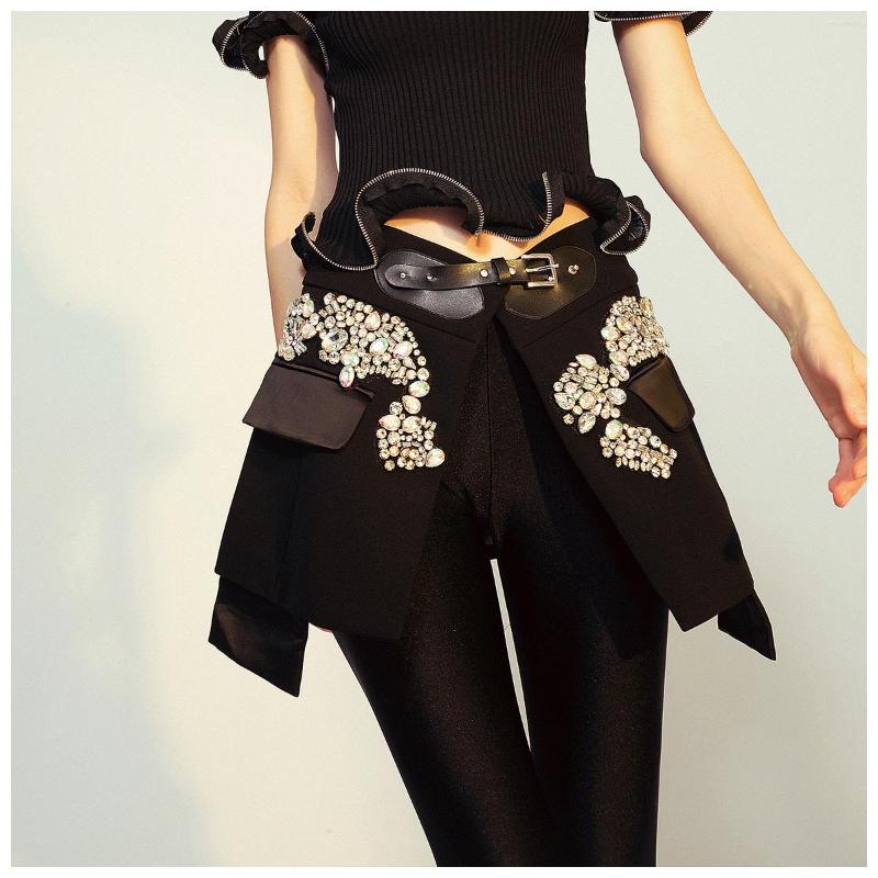 

Belts 2022 PU Buckle Tab Waist Seal Half Skirt Sexy Mini Fall And Winter Fashion Street Bead Bling Short Dresses, Black