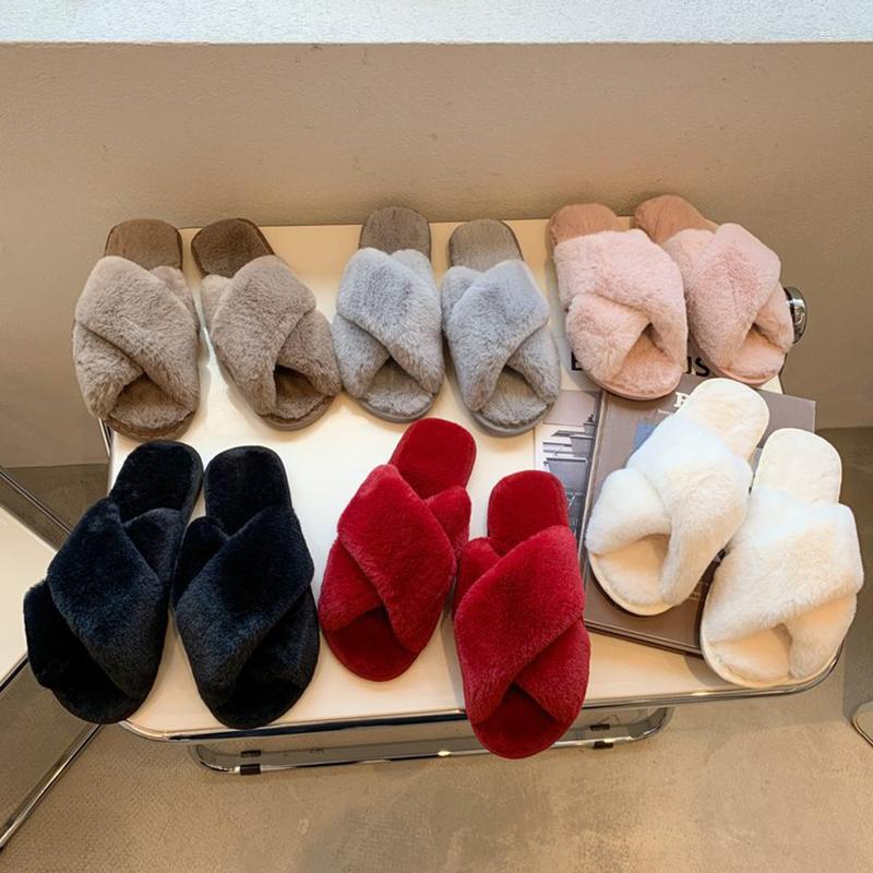 

Slippers Woolly Cotton Slipper For Women's Fall/Winter 2022 Ladies Flat Open Toe Home Cross Plush Women Shoes Flip Flops, 03