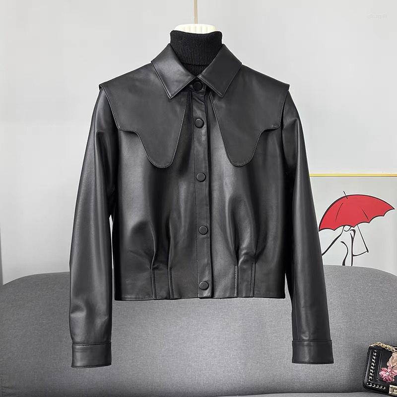 

Women's Leather CNACNOO 2022 Autumn Spring Pu Jacket Women Korean Style Long Sleeve Small Black Short Top Fashion Coat Woman
