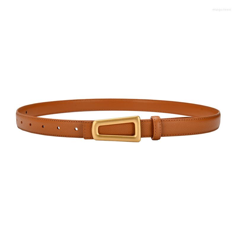 

Belts Arrived Designer Cow Leather Belt Lady Fashion Trending Smooth Waist Strap Vintage Jeans Dark Gold Buckle, Black