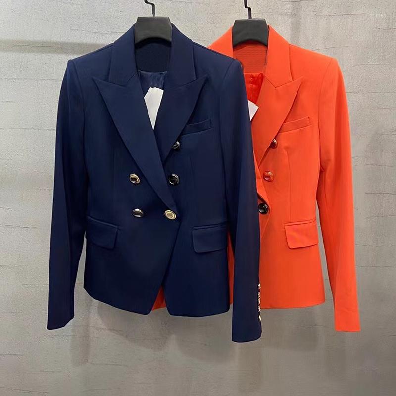 

Women' Suits Elegant Fashion Blazer Jacket For Women High End Quality Solid Color Notched Collar Double Breasted Suit Coat Office Lady 2022, Orange