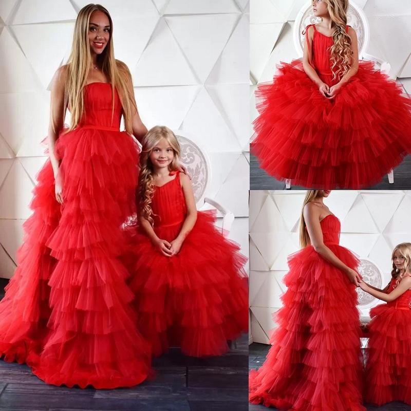 

Girl Dresses Red Daughter Floor Length Formal Party Flower Girls Dress Zipper Back Robe De Soiree