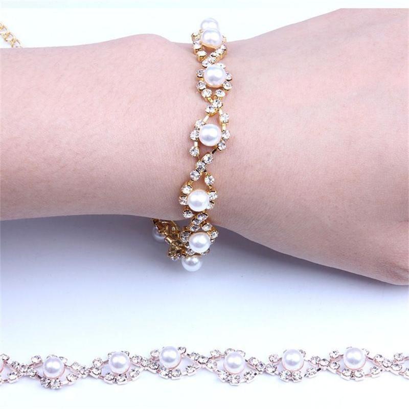 

Link Bracelets Fashion Luxury Rhinestone Pearl Bracelet Bridal Wedding Jewelry Shining Crystal Prom Party Sexy Lady Gift Accessories
