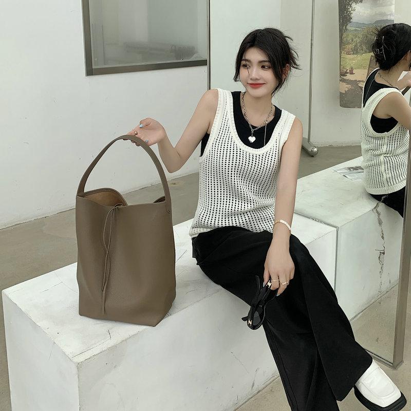 

Evening Bags Women Luxury Bag Casual Tote Female Fashion Summer Beach Handbag Lady Soft Cowhide Genuine Leather Shoulder Shopping, 26cm black