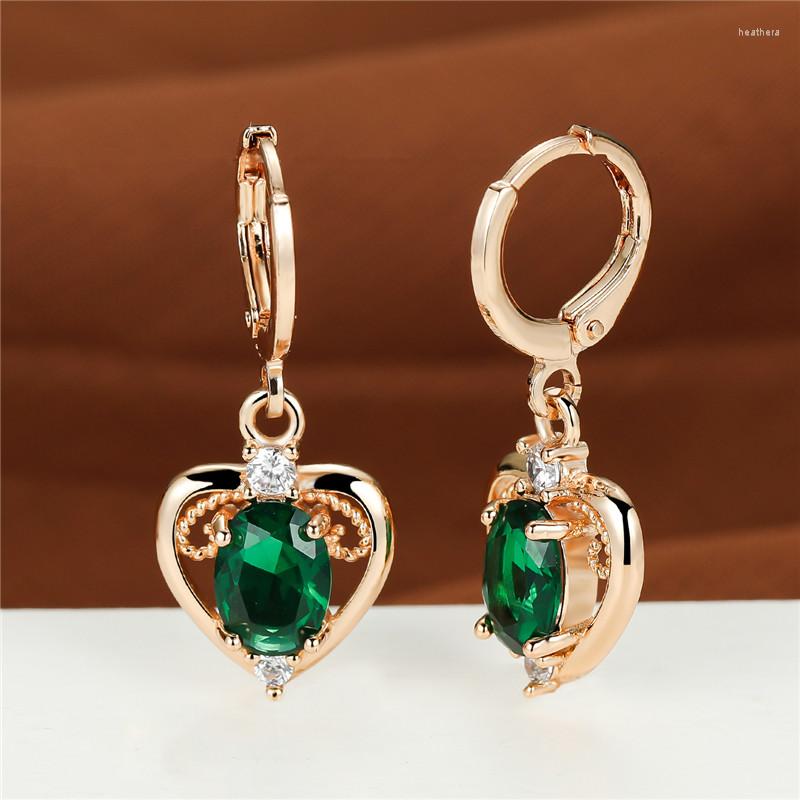 

Hoop Earrings Purple Crystal Hollow Love Heart Green Zircon Oval Stone Boho Gold Color Wedding For Women Party