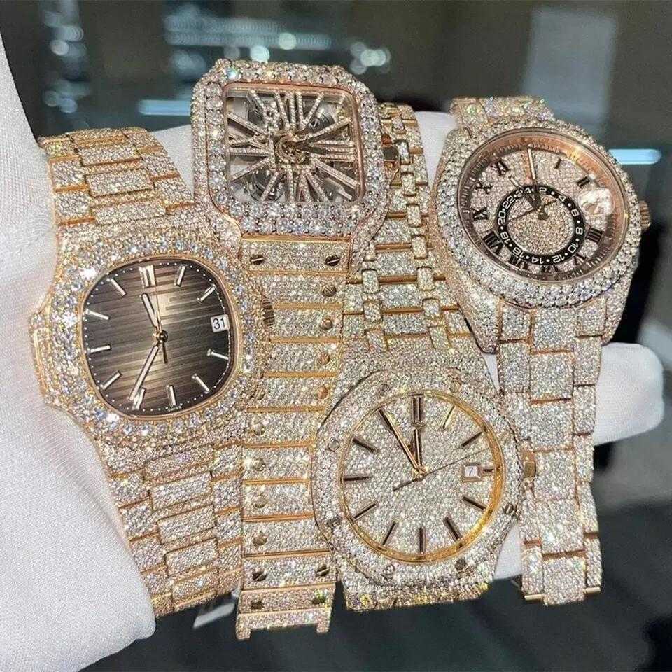 

Wristwatches Square Case Men Luxury Iced Out Watch Golden Color Diamond VVS VVS1 Automatic Mechanical Watch8SRD, Gold