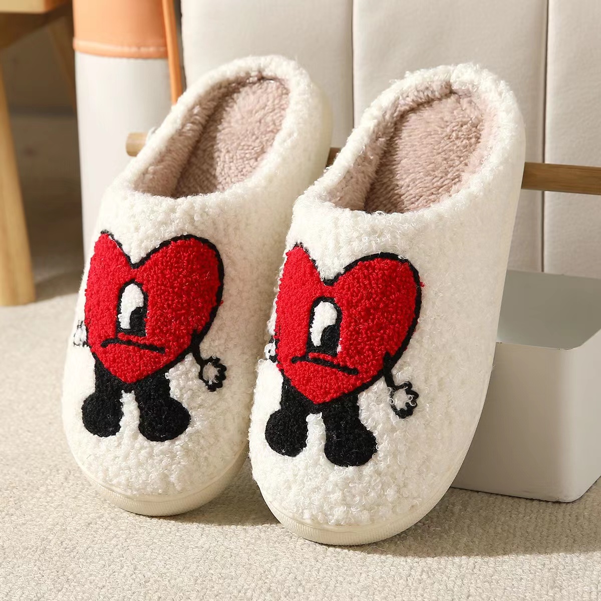 

Elasticity Wear-resistant Smiley Bad Bunny Winter Plush Slippers Bunnys Heart Slippers, Yellow