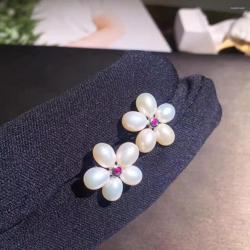 

Stud Earrings Cute Romantic Plant Flower Earring Natural Fresh Water Pearl 925 Sterling Silver With Cubic Zircon Plum Blossom