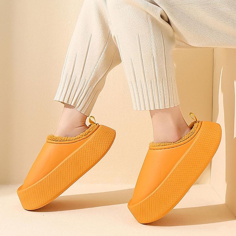 

Slippers Waterproof Winter Plush Women Home Warm Shoes Indoor Out Leather Cotton Unisex Men, Pink