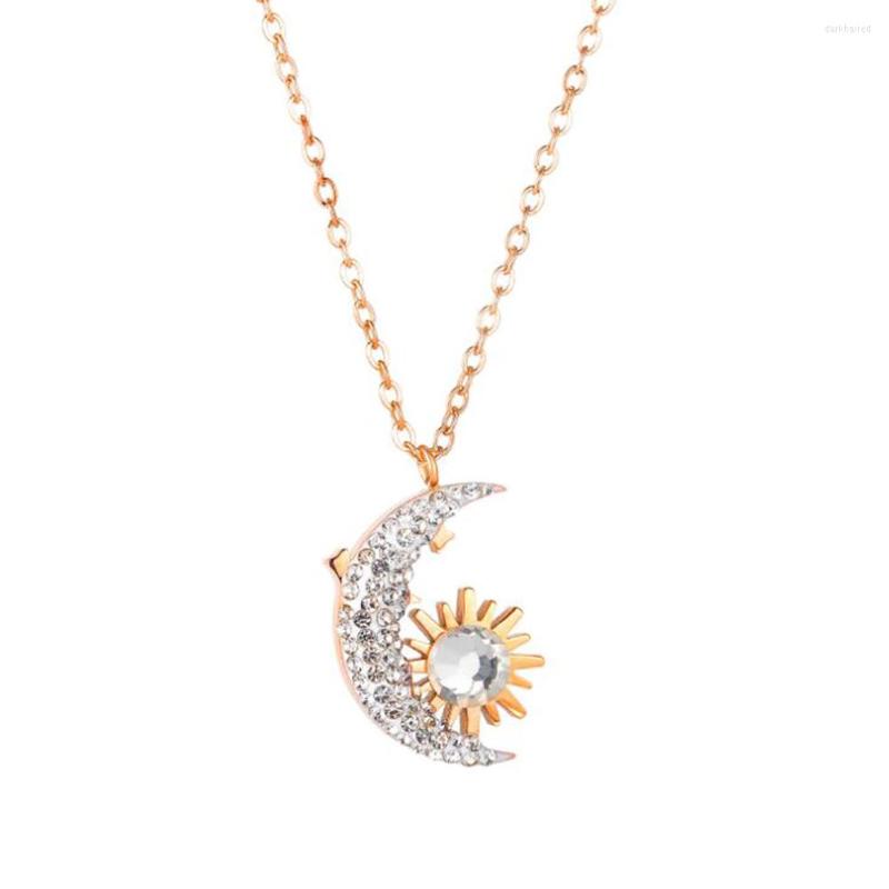 

Chains Stainless Steel Rose Gold Moon Sun Crystal Minimalism Pendant Necklace Women Jewelry Gift For Him