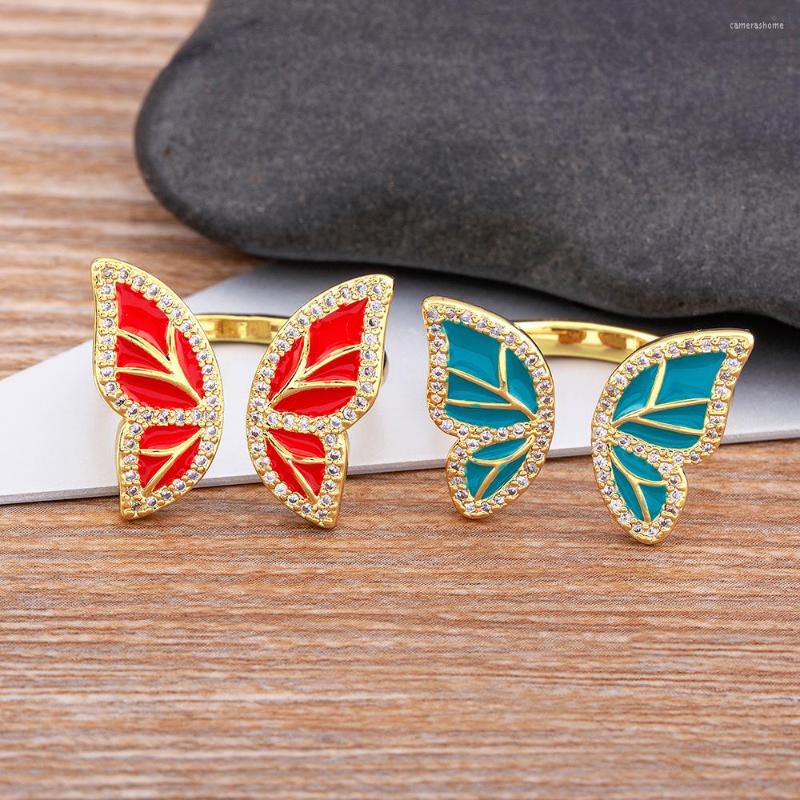 

Wedding Rings AIBEF Korean INS Enamel 5 Colors Bohemia Butterfly Exquisite Zircon Ring Women Party Friendship Jewelry Lucky Birthday Gift