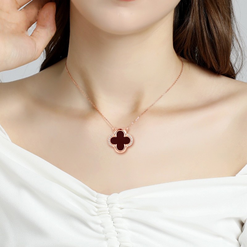 

Vintage Lucky Four Leaf Clover Necklaces for Women 18k gold plated flower agate Love Heart Pendant Choker Chain Necklace 925 sterling silver van Jewelry wedding Gift