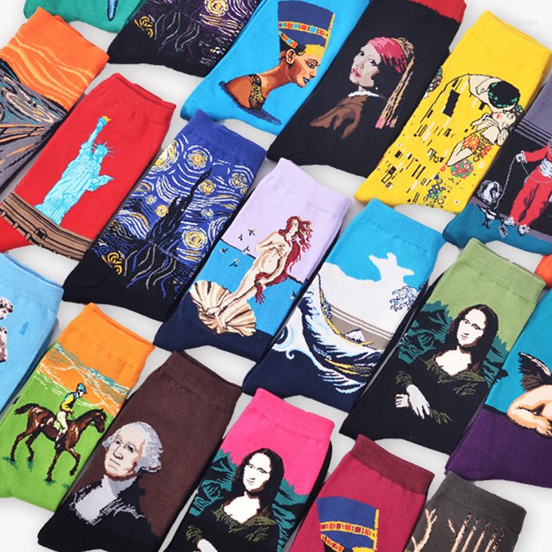 

Men's Socks Autumn Winter Retro Long Funny Women Art Mona Lisa Mural World Famous Oil Painting Series Female Happy, 18