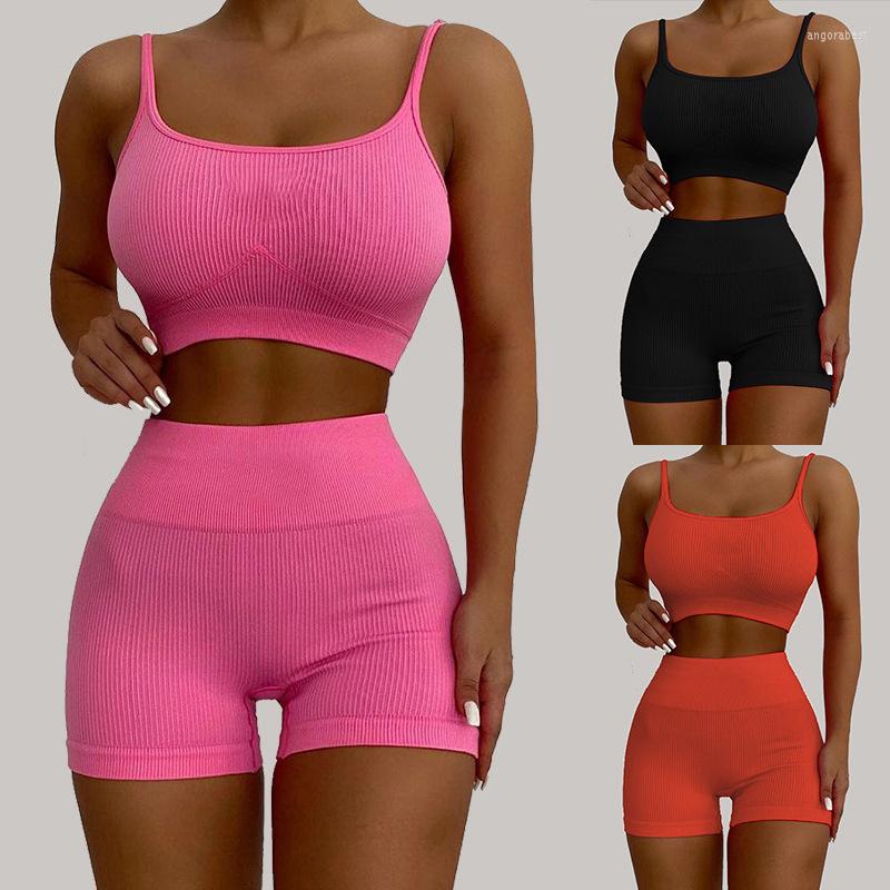 

Women' Tracksuits Women 2022 Yoga Set Gym Casual Women' Summer 2Pcs Clothes Sling Tank Tops High-waist Leggings Shorts Stretch Sport, Black