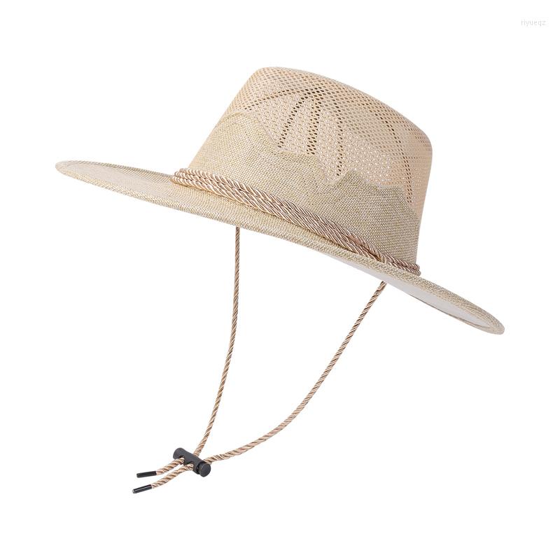 

Wide Brim Hats Xingqing Women Men Cowboy Hat Patchwork Vintage Style Hollow Mesh Cap Bohemian Drawstring Fasten Accessories, As photo shows