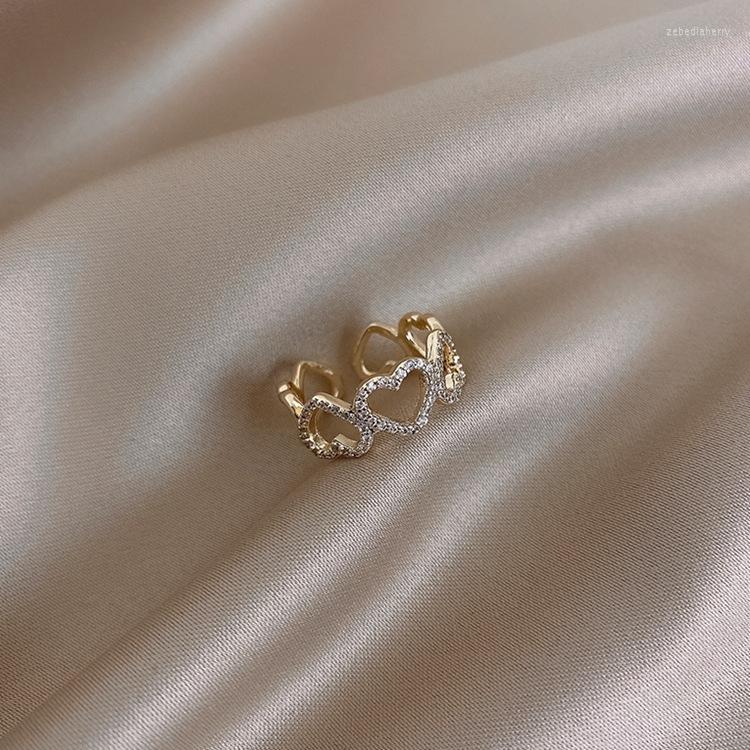 

Wedding Rings 2022 Simple Hollow Out Heart-shaped Ring Fashion Gold Plated Women's Opening Luxury Engagement Jewelry