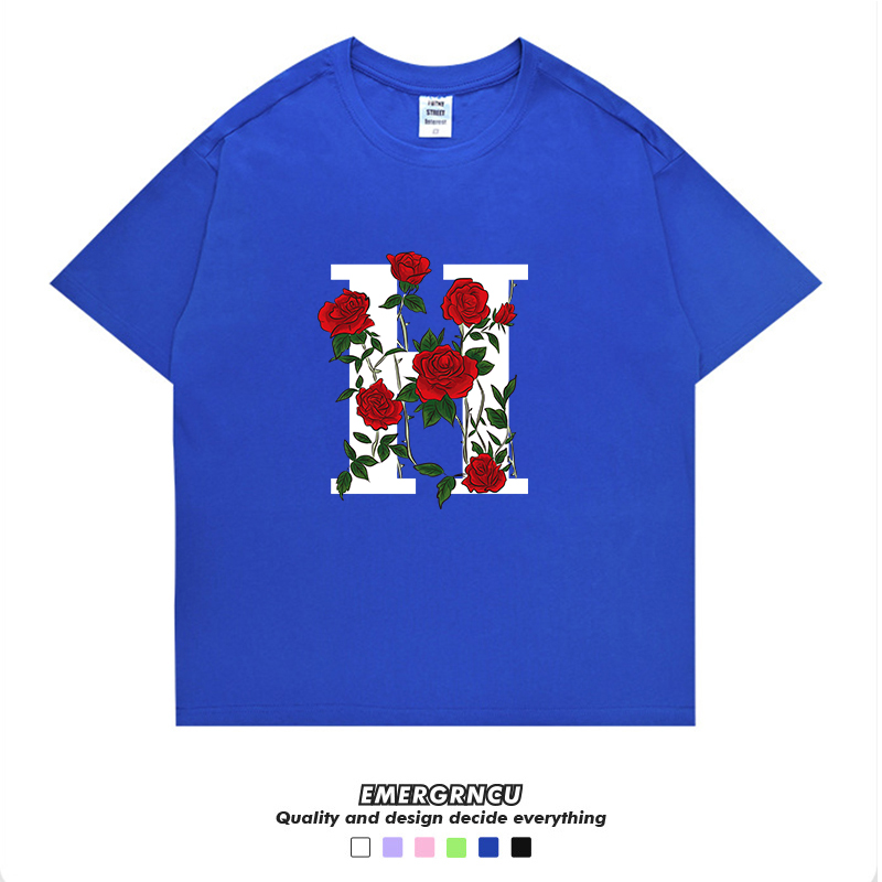 

2023 New Designer Men's T-Shirts Streetwear Print Rose Cotton Tee Shirt Men Women Short-Sleeve Casual Tops Summer Brand Tshirt, Yellow