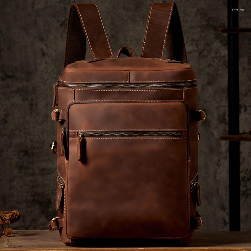 

Backpack AETOO Handmade Cowhide Large-capacity Leather Men's Leisure Travel Retro Crazy Horse Trend All-match